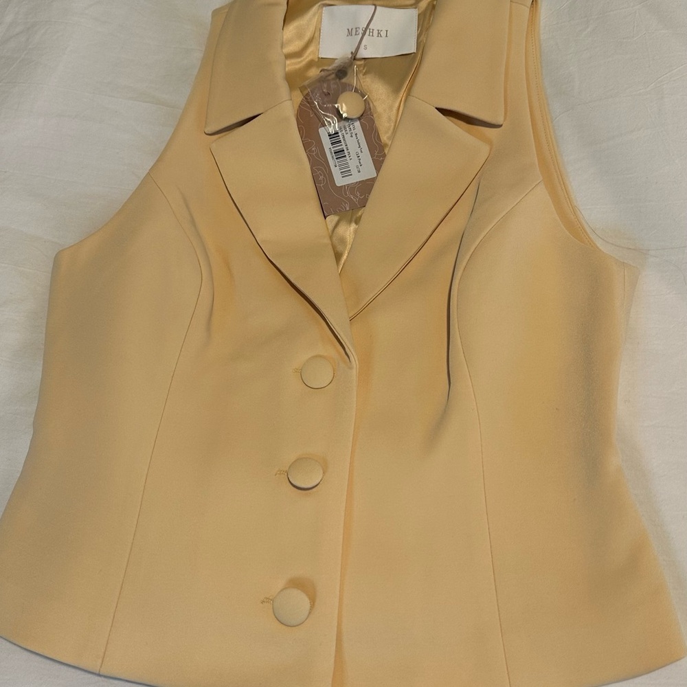 Meshki Pale Yellow Sleeveless Tailored Vest